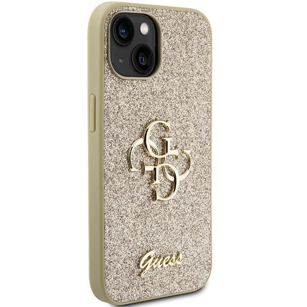 Кейс Guess Glitter Script Big 4G за iPhone 15 Plus златист