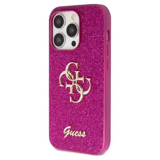 Кейс Guess Glitter Script Big 4G за iPhone 15 Pro лилав