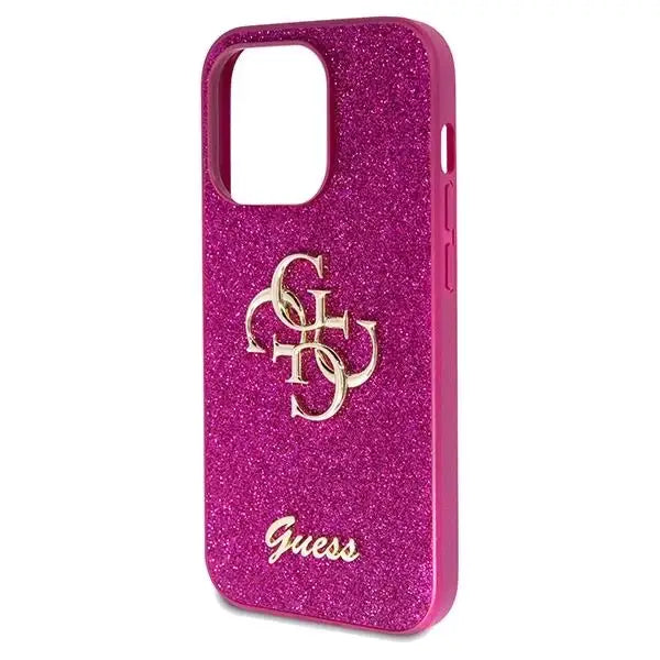 Кейс Guess Glitter Script Big 4G за iPhone 15 Pro Max лилав