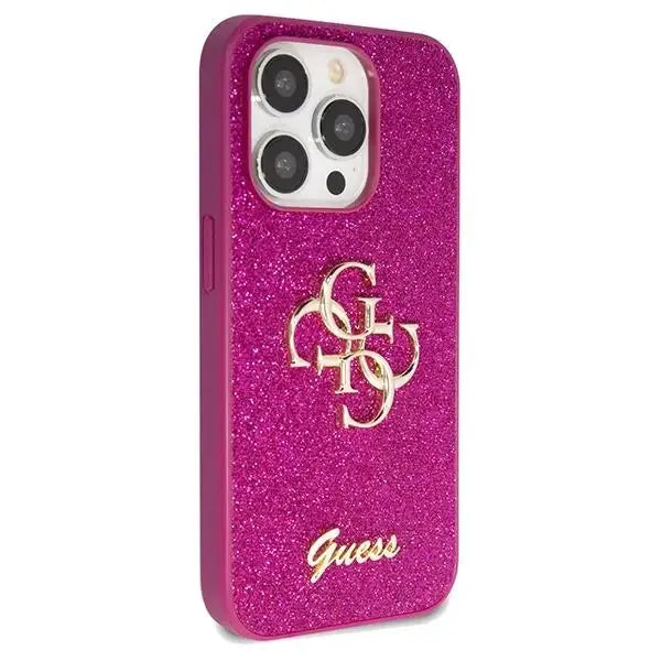 Кейс Guess Glitter Script Big 4G за iPhone 15 Pro Max лилав