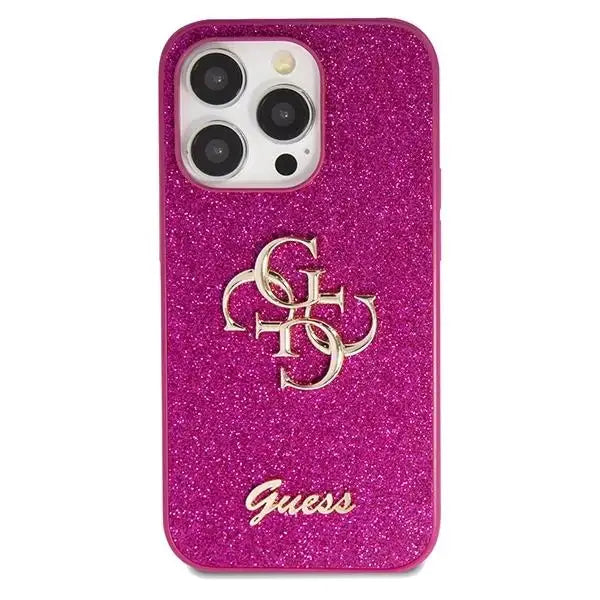 Кейс Guess Glitter Script Big 4G за iPhone 15 Pro Max лилав