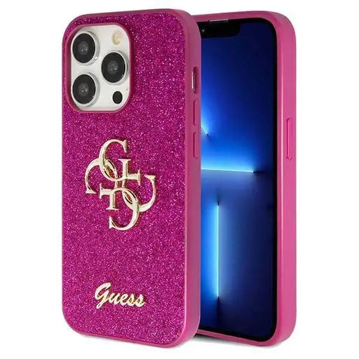 Кейс Guess Glitter Script Big 4G за iPhone 15 Pro Max лилав