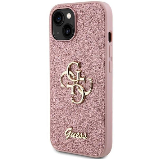 Кейс Guess Glitter Script Big 4G за iPhone 15 розов