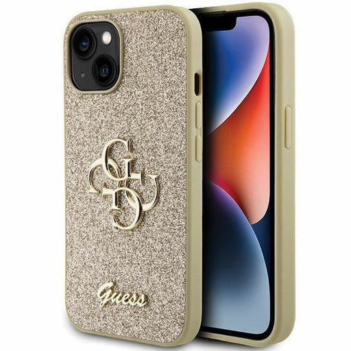 Кейс Guess Glitter Script Big 4G за iPhone 15 златист