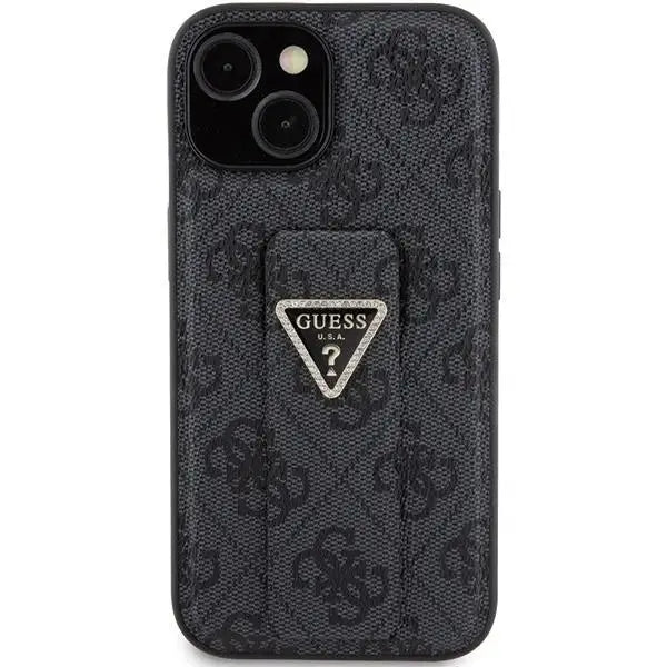 Кейс Guess Grip Stand 4G Triangle Strass за iPhone 15 черен