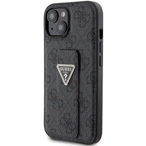 Кейс Guess Grip Stand 4G Triangle Strass за iPhone 15 черен