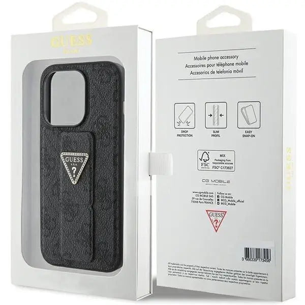 Кейс Guess Grip Stand 4G Triangle Strass за iPhone 15