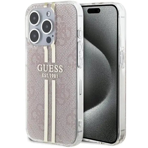 Кейс Guess IML 4G Gold Stripe за iPhone 14 Pro Max розов