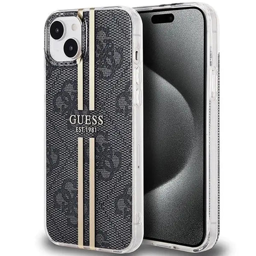 Кейс Guess IML 4G Gold Stripe за iPhone 15 Plus / 14 черен