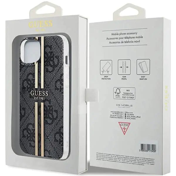 Кейс Guess IML 4G Gold Stripe за iPhone 15 Plus / 14 черен