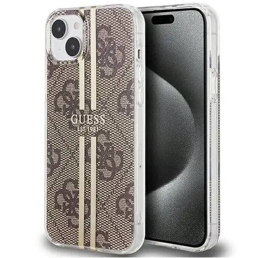 Кейс Guess IML 4G Gold Stripe за iPhone 15 Plus / 14 кафяв