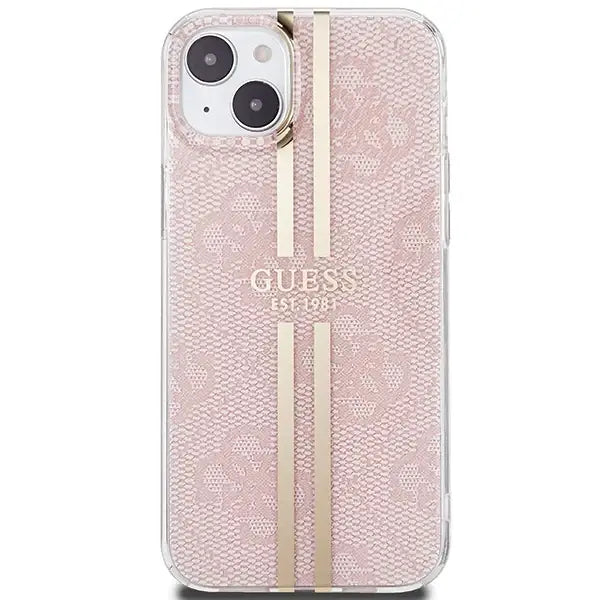 Кейс Guess IML 4G Gold Stripe за iPhone 15 Plus / 14 розов