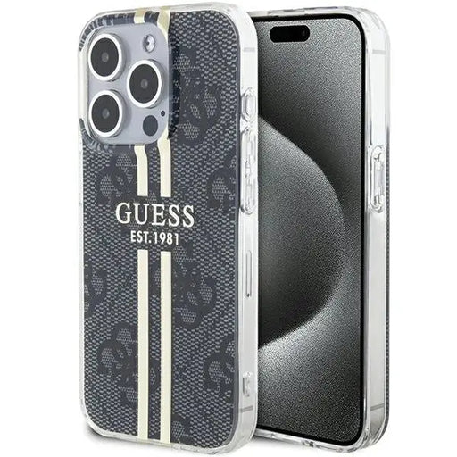 Кейс Guess IML 4G Gold Stripe за iPhone 15 Pro черен