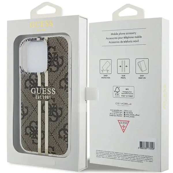 Кейс Guess IML 4G Gold Stripe за iPhone 15 Pro кафяв