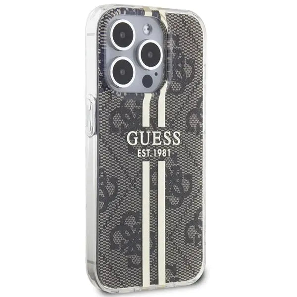 Кейс Guess IML 4G Gold Stripe за iPhone 15 Pro кафяв