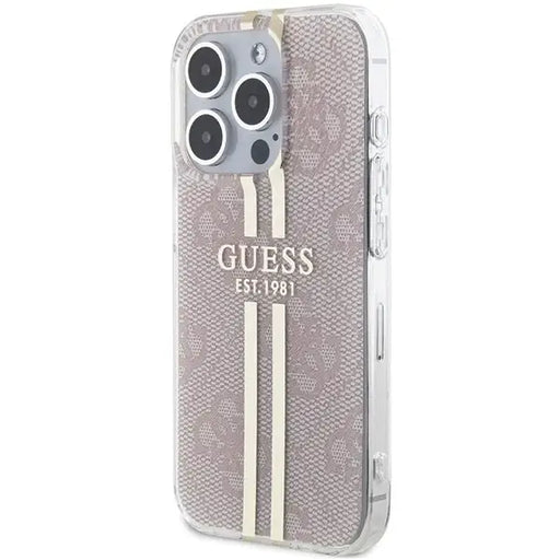 Кейс Guess IML 4G Gold Stripe за iPhone 15 Pro розов