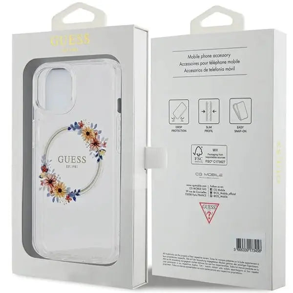 Кейс Guess IML Flowers Wreatch MagSafe за iPhone 15