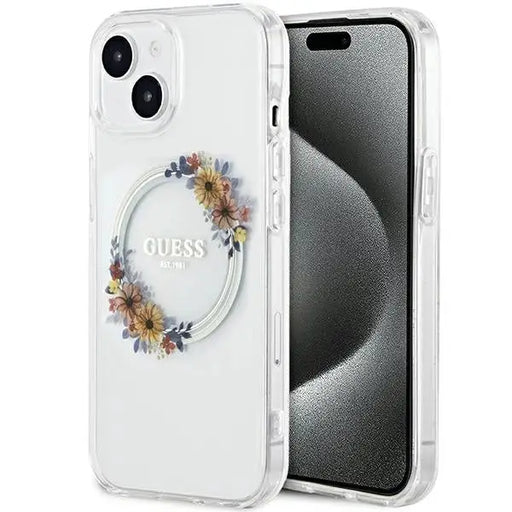 Кейс Guess IML Flowers Wreatch MagSafe за iPhone 15