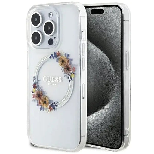 Кейс Guess IML Flowers Wreatch MagSafe за iPhone 15