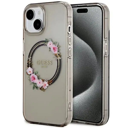Кейс Guess IML Flowers Wreath MagSafe за iPhone 15