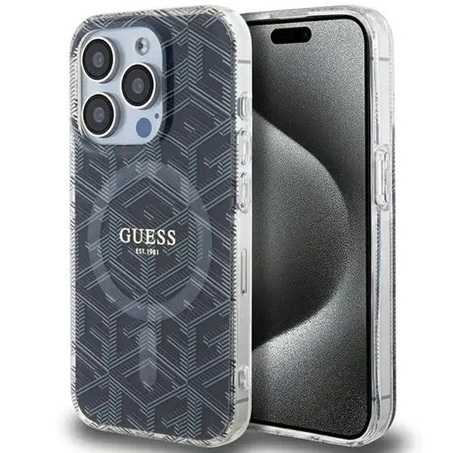 Кейс Guess IML GCube MagSafe за iPhone 15 Pro Max черен