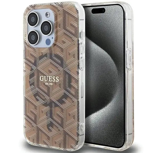 Кейс Guess IML GCube MagSafe за iPhone 15 Pro Max кафяв