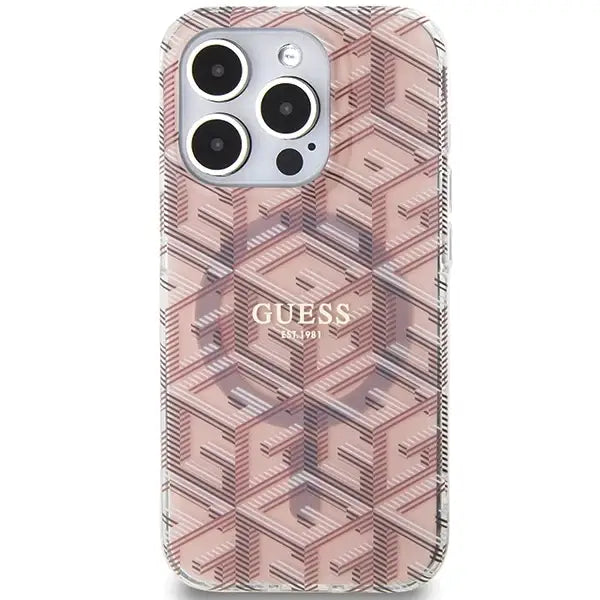 Кейс Guess IML GCube MagSafe за iPhone 15 Pro розов