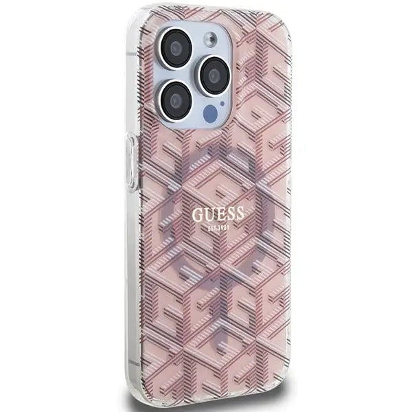 Кейс Guess IML GCube MagSafe за iPhone 15 Pro розов