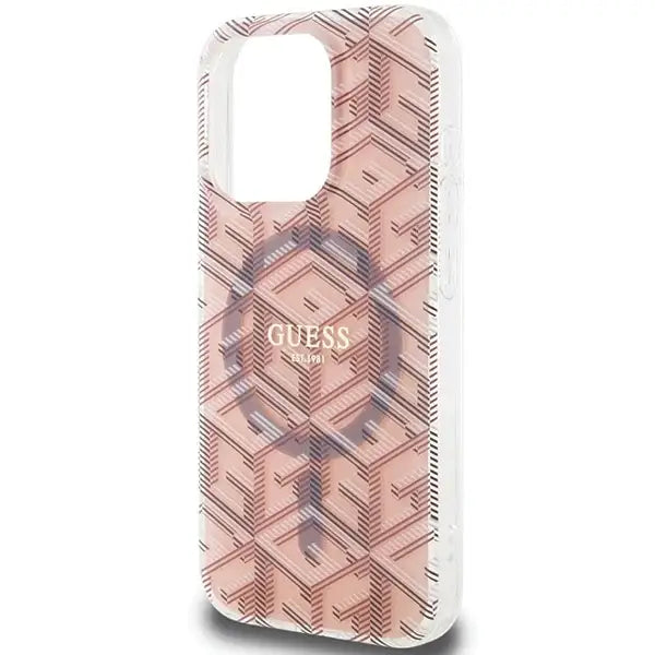 Кейс Guess IML GCube MagSafe за iPhone 15 Pro розов