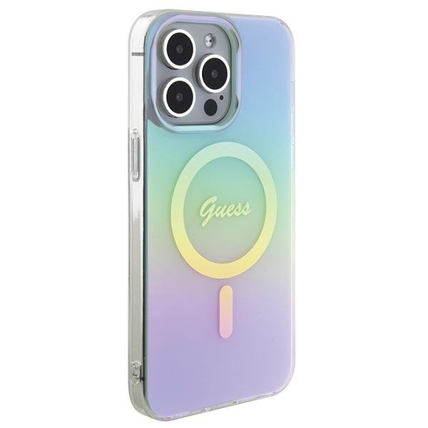 Кейс Guess IML Iridescent MagSafe за iPhone 15 Pro тюркоаз