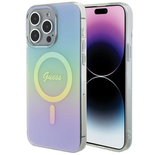 Кейс Guess IML Iridescent MagSafe за iPhone 15 Pro тюркоаз