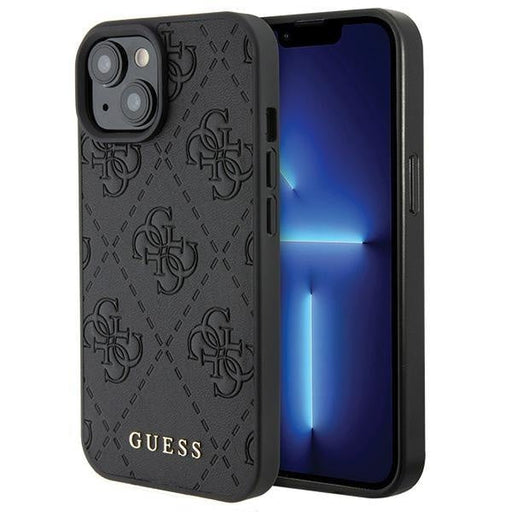 Кейс Guess Leather 4G Stamped за iPhone 15 черен