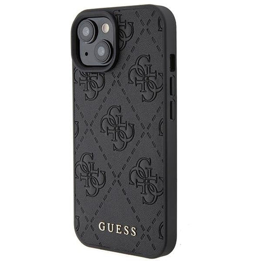 Кейс Guess Leather 4G Stamped за iPhone 15 черен