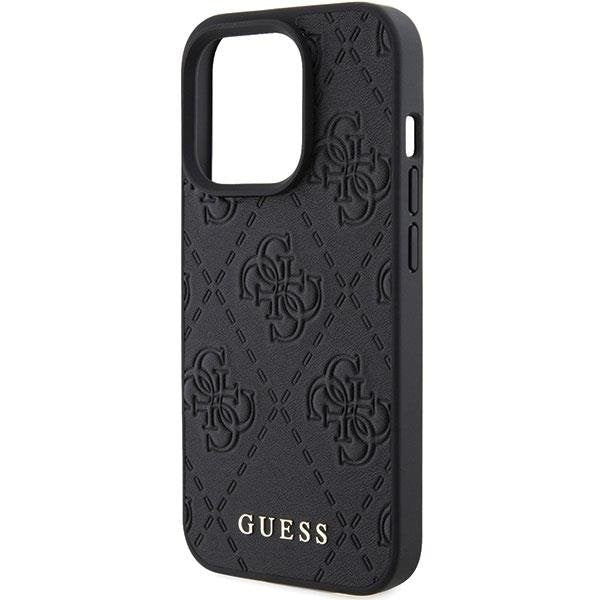 Кейс Guess Leather 4G Stamped за iPhone 15 Pro черен