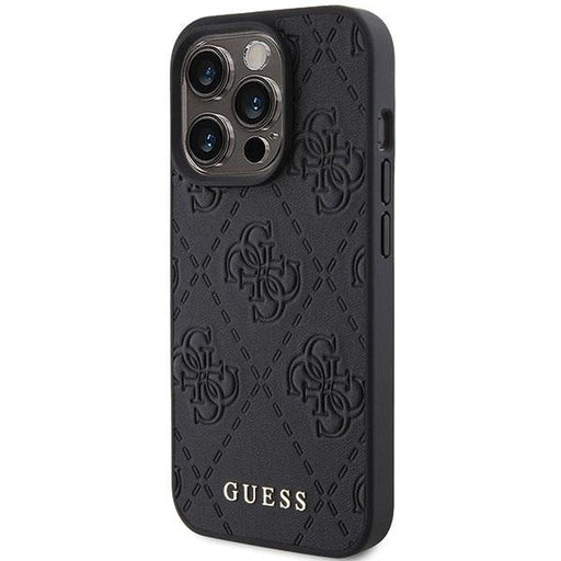 Кейс Guess Leather 4G Stamped за iPhone 15 Pro черен