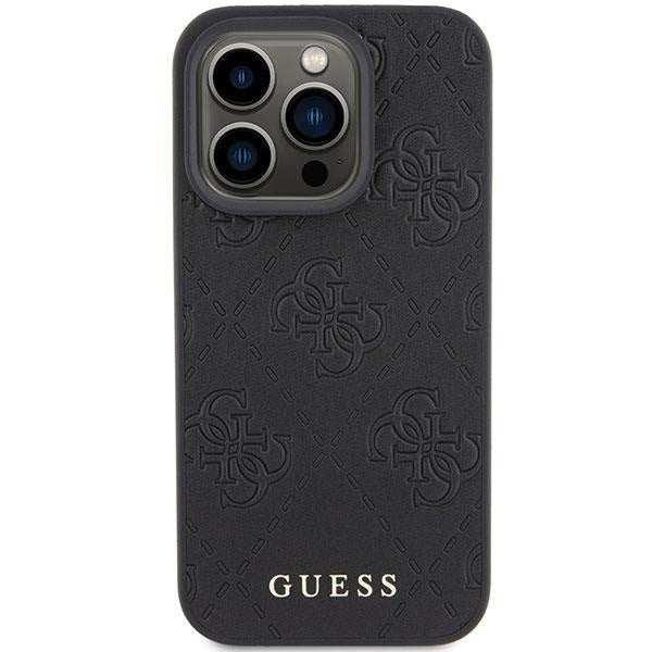 Кейс Guess Leather 4G Stamped за iPhone 15 Pro черен