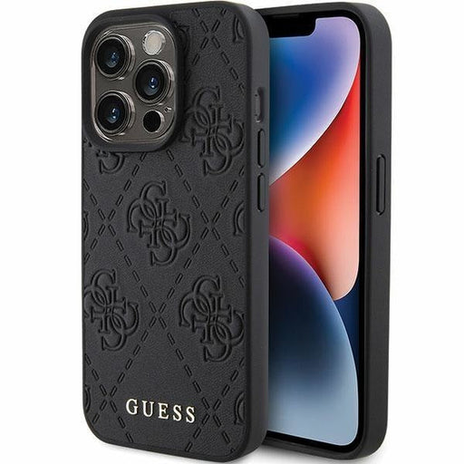 Кейс Guess Leather 4G Stamped за iPhone 15 Pro черен