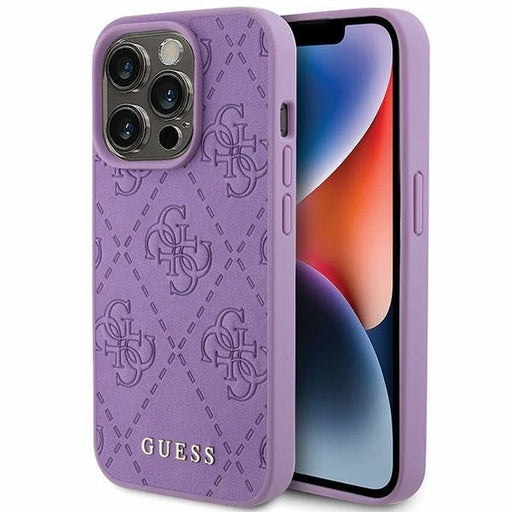Кейс Guess Leather 4G Stamped за iPhone 15 Pro лилав