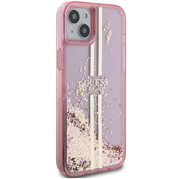 Кейс Guess Liquid Glitter Gold Stripes за iPhone 15