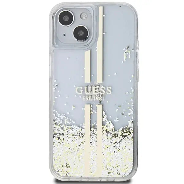 Кейс Guess Liquid Glitter Gold Stripes за iPhone 15