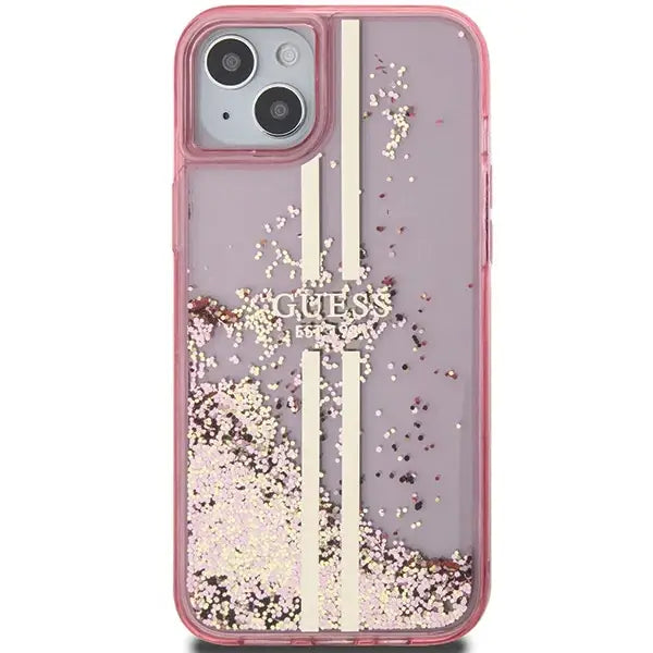 Кейс Guess Liquid Glitter Gold Stripes за iPhone 15