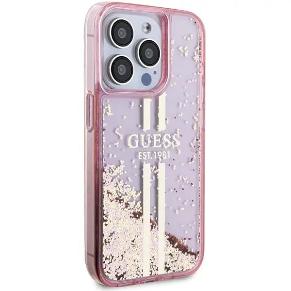 Кейс Guess Liquid Glitter Gold Stripes за iPhone 15