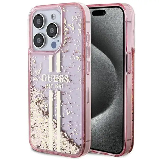 Кейс Guess Liquid Glitter Gold Stripes за iPhone 15