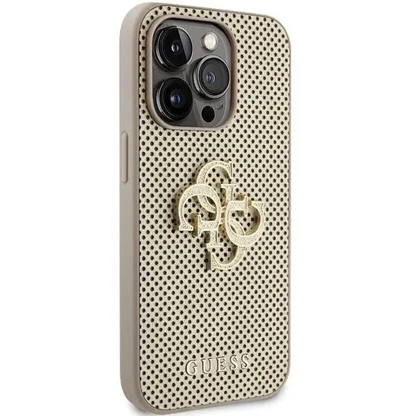Кейс Guess Perforated 4G Glitter за iPhone 15 Pro златист