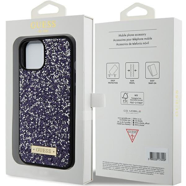 Кейс Guess Rhinestone Metal Logo за iPhone 15 розов