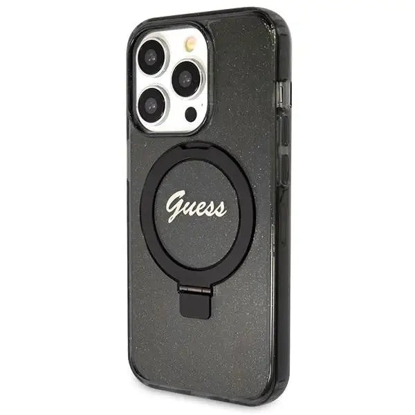 Кейс Guess Ring Stand Script Glitter MagSafe за