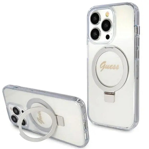 Кейс Guess Ring Stand Script Glitter MagSafe за