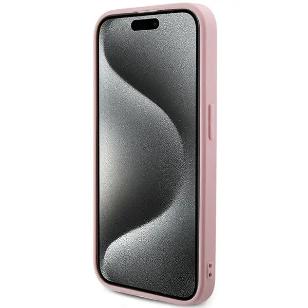 Кейс Guess Saffiano Iridescent Script за iPhone 15 Pro розов