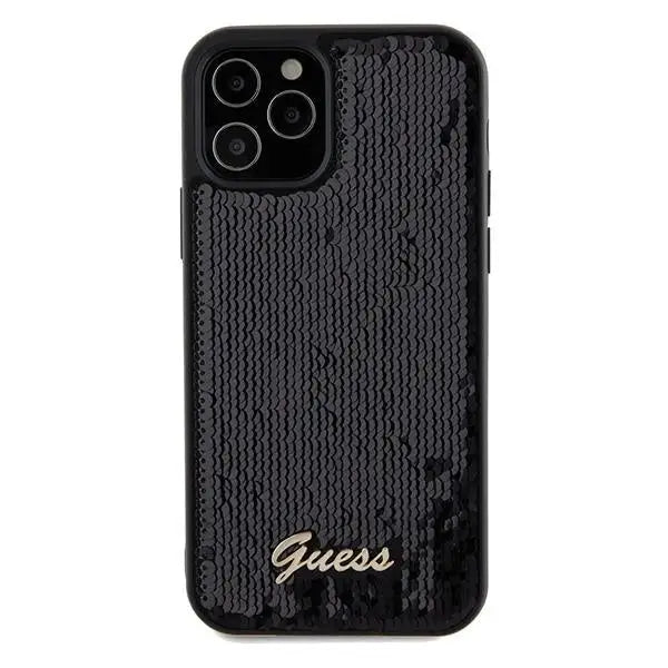 Кейс Guess Sequin Script Metal за iPhone 12/12 Pro черен