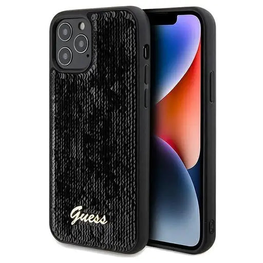 Кейс Guess Sequin Script Metal за iPhone 12/12 Pro черен